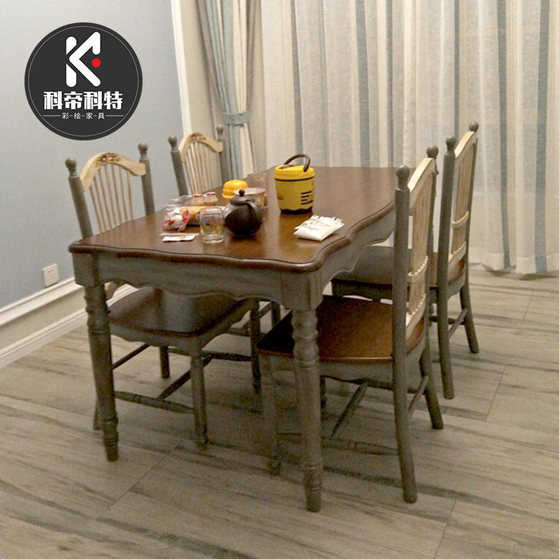 Dining table and chair combination rectangular solid wood dining table pastoral living room dining table 6 people simple small apartment type American dining table