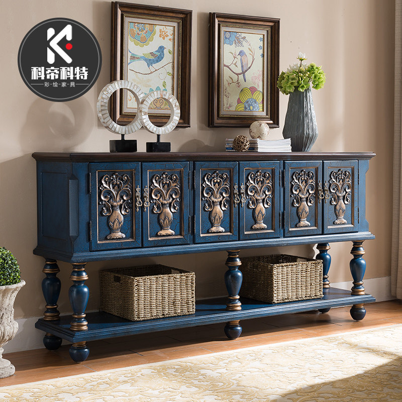 American sideboard solid wood living room retro multi-functional Mediterranean dining table cabinet locker tea room restaurant cabinet