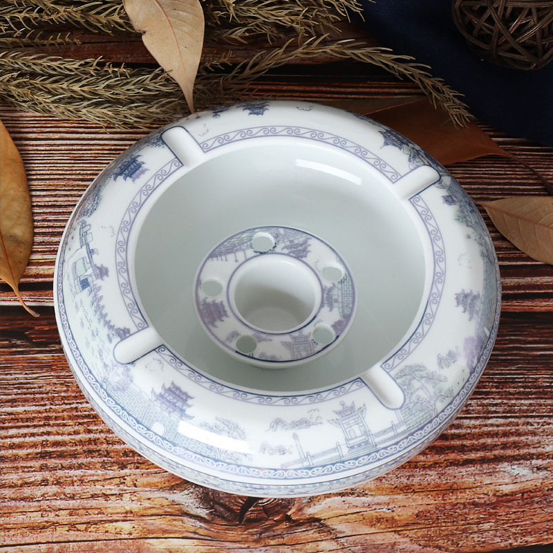 Jingdezhen Ceramic Smoke Cylinder Bilayer Large Number Eight View Ashtrays Green Flower Porcelain Ware Cigarette cigarette Smoke Bucket-Taobao