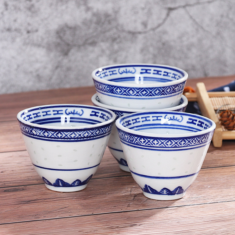 Jingdezhen Ceramic Tea Cup Green Flower Lingo 2-cylinder Rind Porcelain Tea Bowl Wine Cup Wine Cup