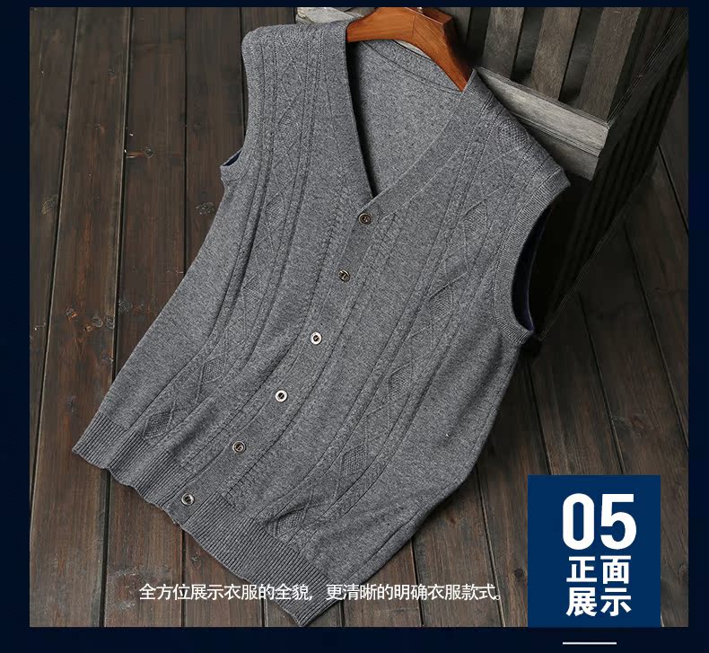 Vàng Hoa Cúc Trung Niên của Nam Giới Dệt Kim Vest Mùa Xuân và Mùa Thu Daddy Fur vest Nam của Cũ Vest Cardigan