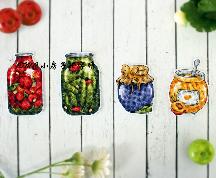 DMC cross stitch refrigerator sticker Canned food DIY kitchen living room plastic plate gift simple jam vegetables