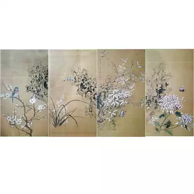 Meticulous painting white drawing draft Chu Yanchun retro style plum Blue Bamboo chrysanthemum four screen hook line physical printing manuscript CY32