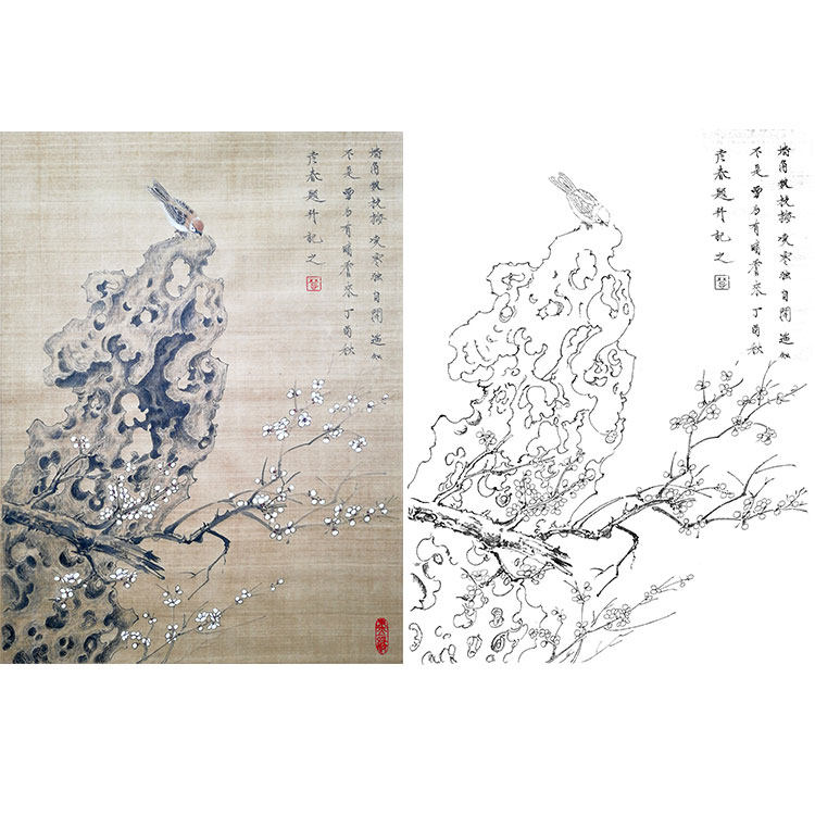 Work Stroke White Sketching Manuscript Plum Blossom Tsuyanchun Retro Style Flowers Bird Hook Line Physical Print Manuscript Size Optional CY28