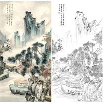 Gongbi painting white sketch background Hu Yifo vertical landscape physical white paper hook line print size optional-HY51