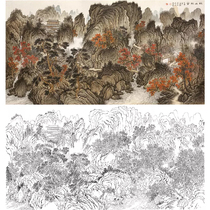 Meticulous painting Hatch draft banner landscape Liu Yanshui physical hook line printed manuscript 66*125 with color picture 750t