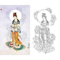  Gongbi painting white sketch background draft Guanyin figure physical hook line white paper print draft 66*108 with color map-557T