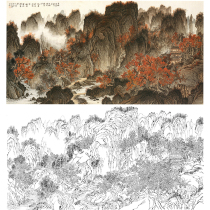 Gongbi painting white sketch background banner landscape Liu Yanshui physical hook line print draft 66*124 with color map 751T