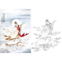 Meticulous painting of the draft Guanyin characters outline white paper printed manuscript 66*100 with color map-555T