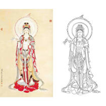 Meticulous painting white paper Guanyin characters physical hook line white paper printed manuscript 66*126 with color map-561T