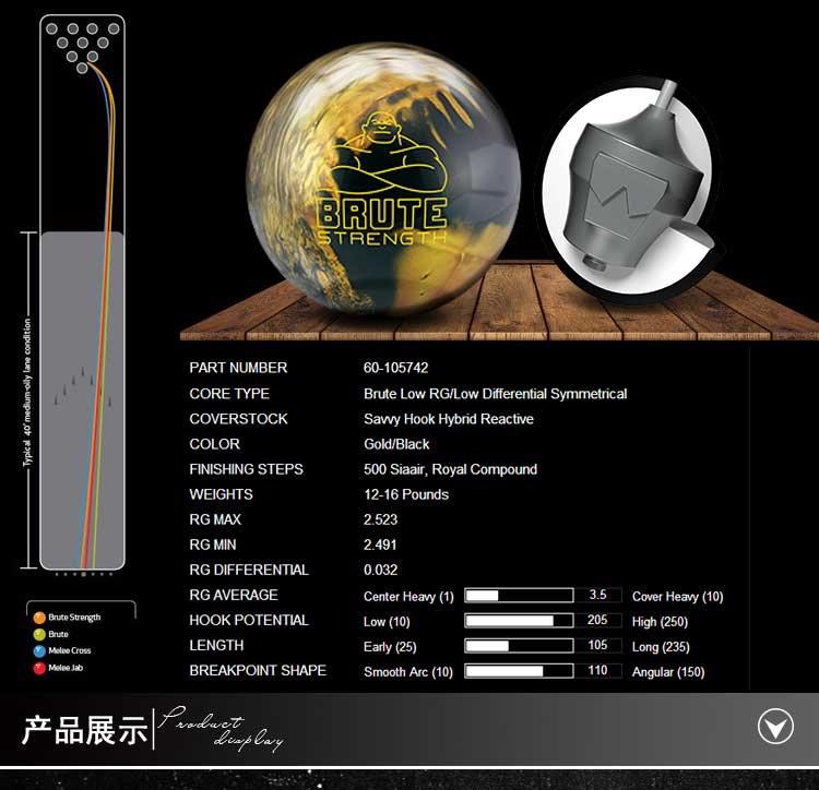 Brunswick đường cong bowling chuyên nghiệp bóng cong Brute Sức mạnh 15 pounds bộ đồ chơi bowling enfa	