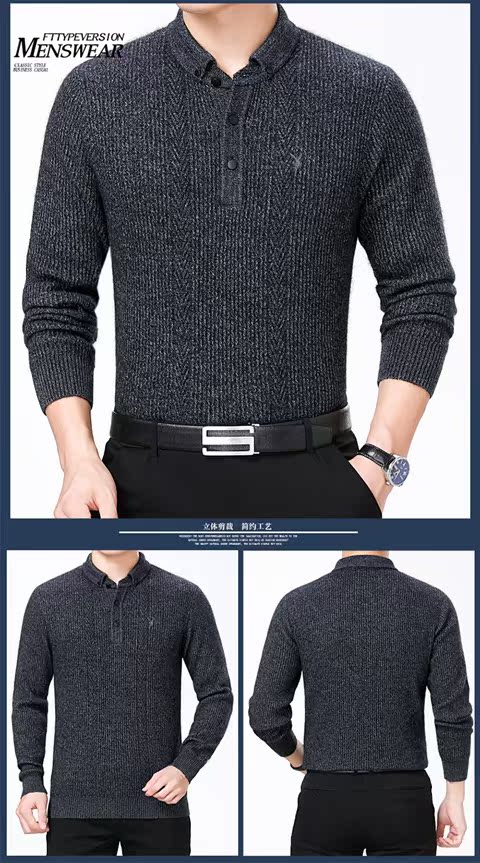 2018 Playboy Áo len cashmere nam mùa thu và len mùa đông Áo len rộng kích thước lớn Trung niên thường đan áo len áo lót nam