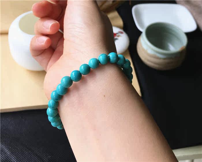 手饰/手串 迷人小精品 高瓷高蓝 原矿绿松石手链 深蓝玉化 湖北洞子沟 7mm