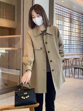 Khaki trench coat for women in spring, retro style, loose fitting, British style, small stature, high-end feeling, super beautiful coat