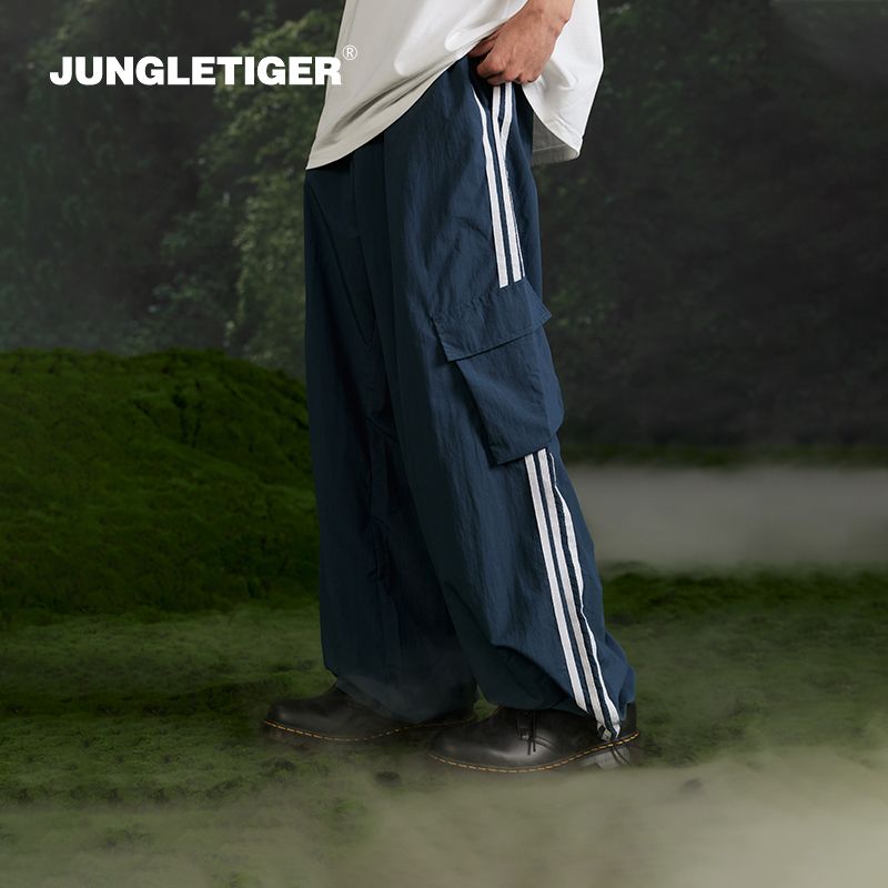 Jungle Tiger Side Stripe Cargo Pants Men's 2026 New American Casual Loose Drawstring Pants Sports Pants