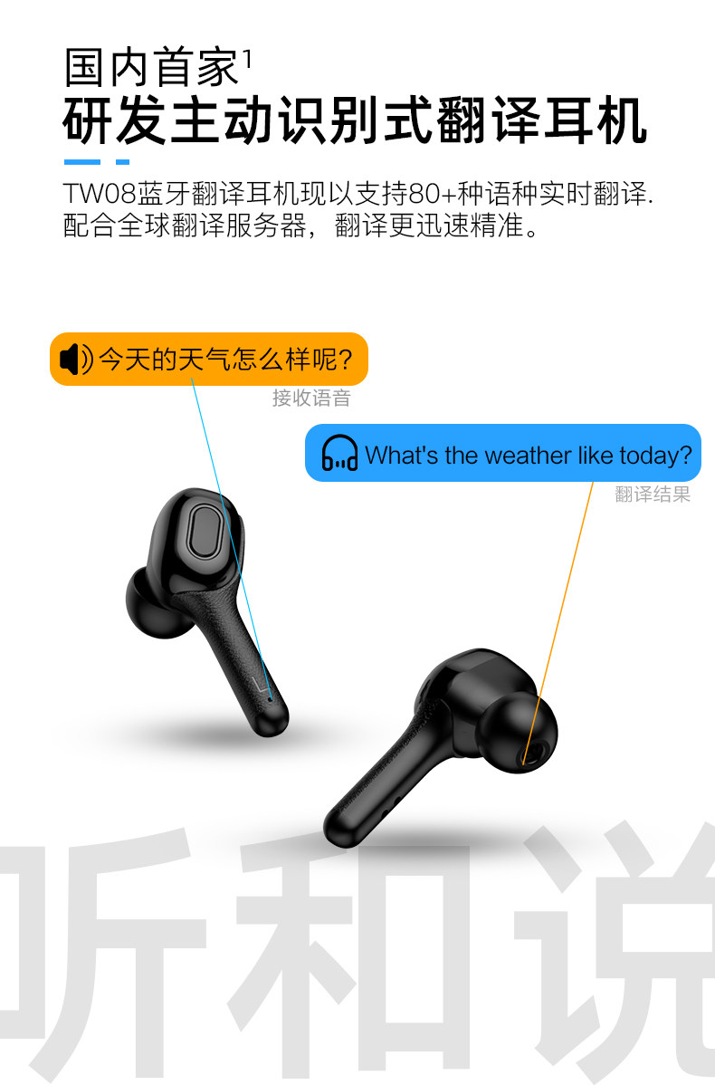 Переводить наушники ухо беспроводной bluetooth Одновременная интерпретация на английском языке автоматическая Реальный переводчик гарнитура подавление шума артефакт   