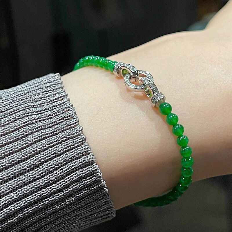New Chinese Style Jade A-Grade Imperial Green Small Bead Bracelet, Ice Type Full Green 4mm Round Bead Bracelet, Stackable Style, Elegant for Women