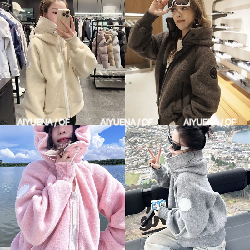 Same Style as the Store! 25S Goose Top-Tier Version! Round Badge Patch Zipper Fleece Bomber Jacket