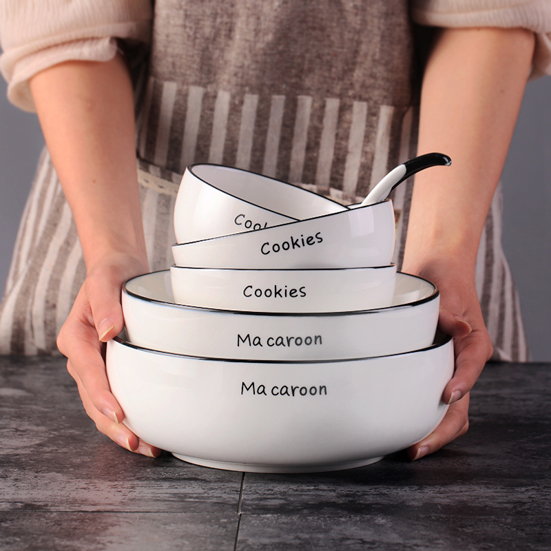 Ins dishes suit household jingdezhen Japanese eat bowl chopsticks combination Nordic tableware ceramic glaze color under the black line