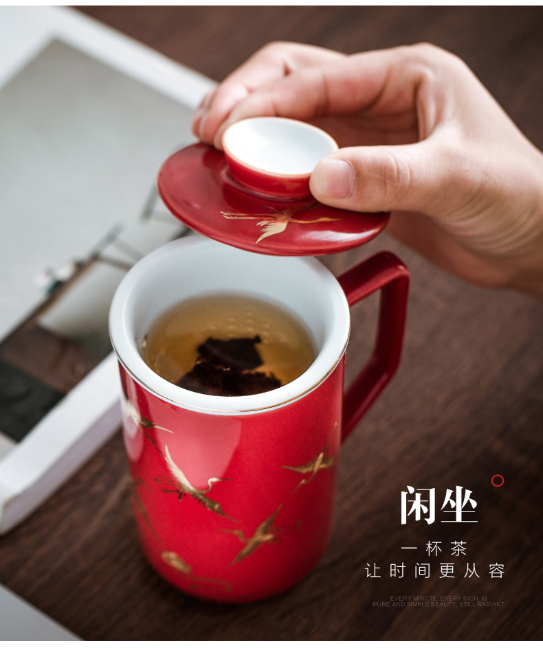 Jingdezhen hand - made tea cups with cover household ceramics filter cup tea separate office cup of cup tea cups