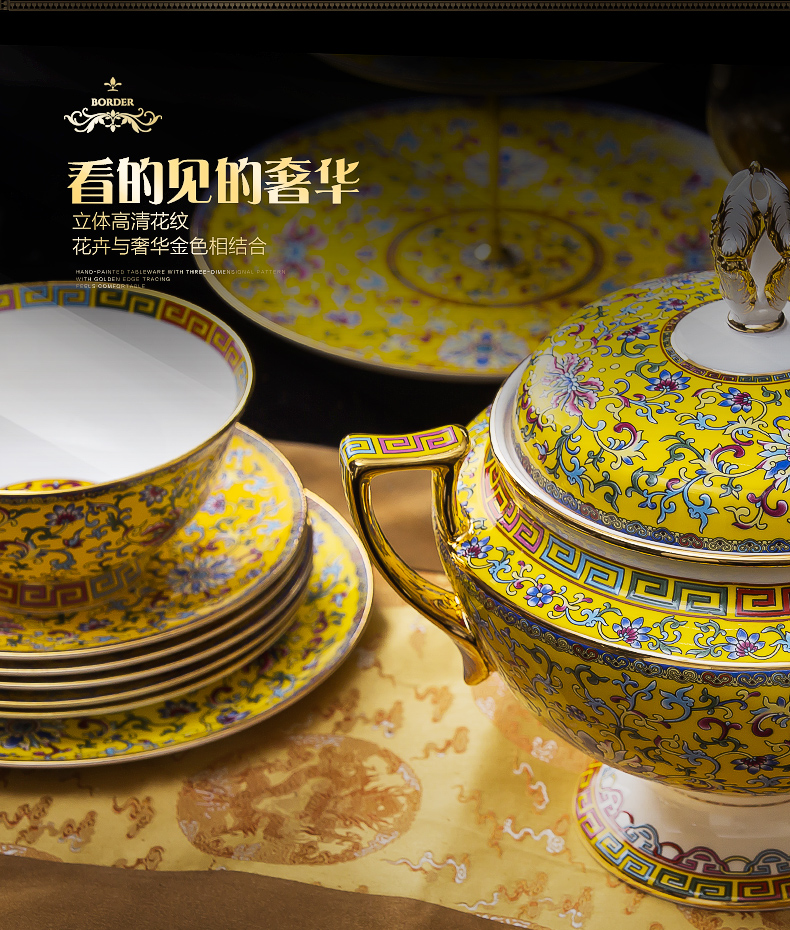 Jingdezhen dishes suit the head of household 86 up phnom penh colored enamel porcelain tableware ipads Chinese style hotel set up private clubs