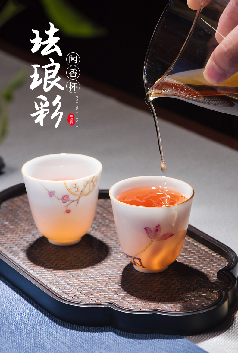 Jingdezhen kung fu tea set checking ceramic colored enamel household sample tea cup single small teacups hand - made the master CPU