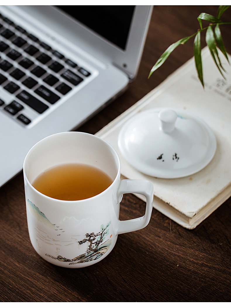 Hand made exquisite office cup of jingdezhen porcelain enamel household with cover glass ceramic cups large tea cups