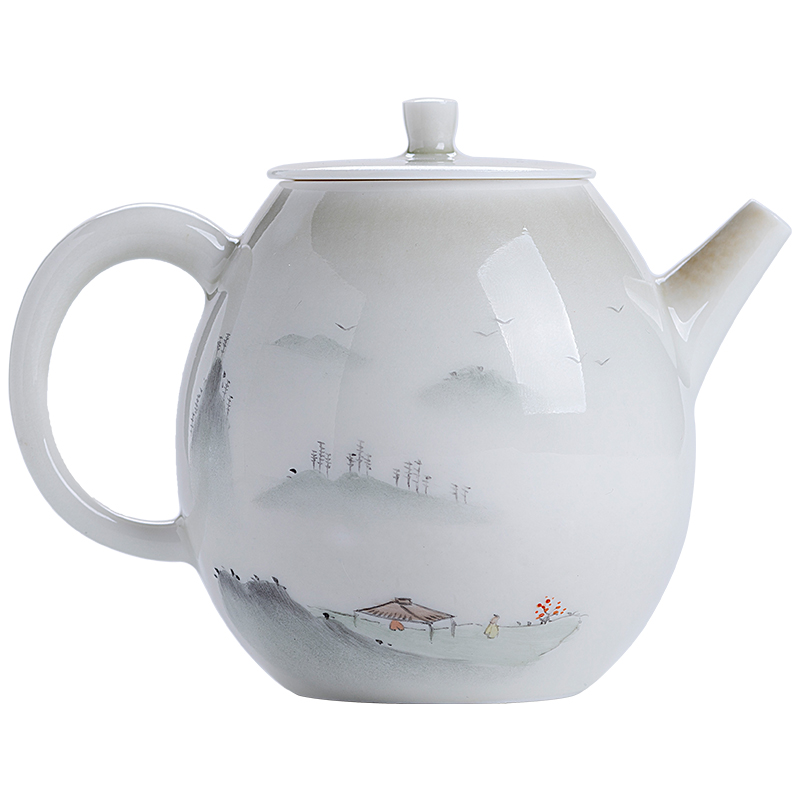 Jingdezhen hand - made scenery figure set of plant ash tea tureen manual set of kung fu tea tea