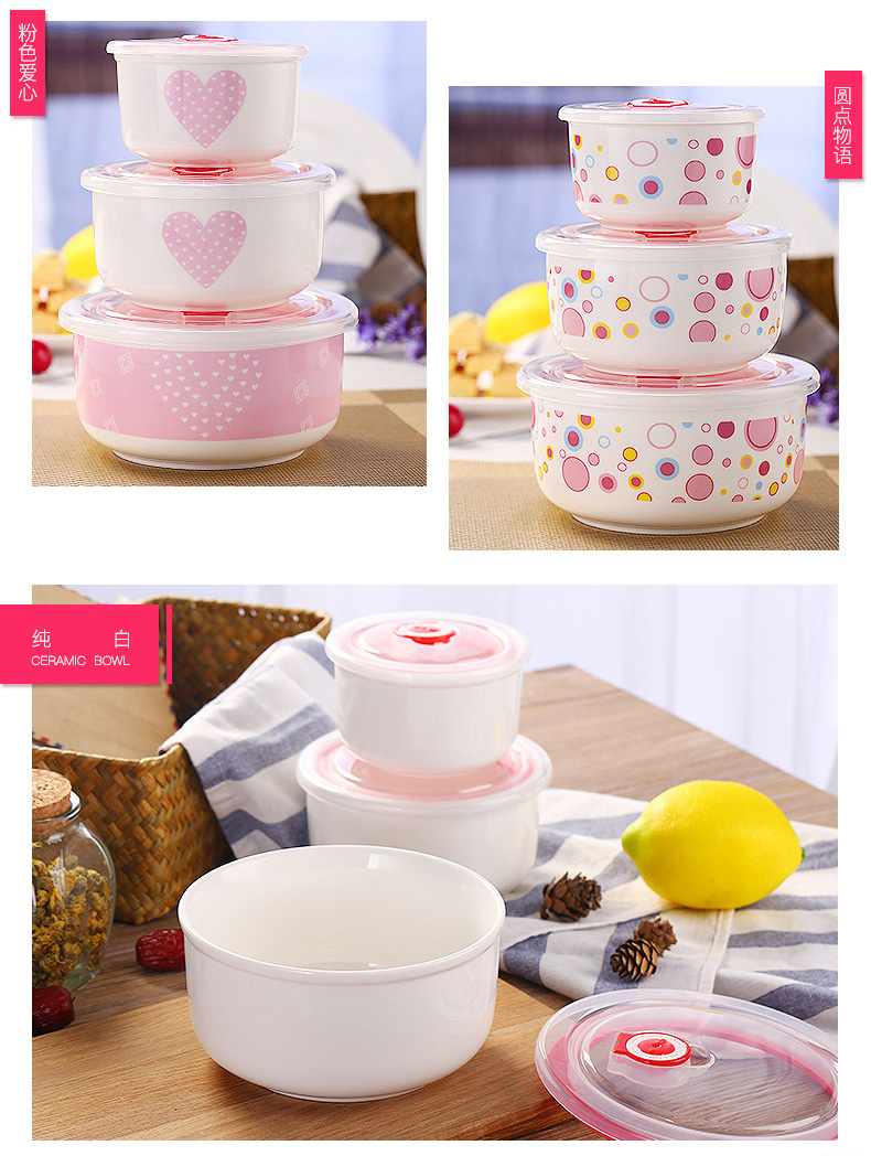 Gốm tươi bát ba bát cơm gia đình sinh viên mì ăn liền bát lớn hộp ăn trưa hộp cơm trưa tủ lạnh lò vi sóng tươi - Hộp cơm điện sưởi ấm camen giữ nhiệt lock&lock