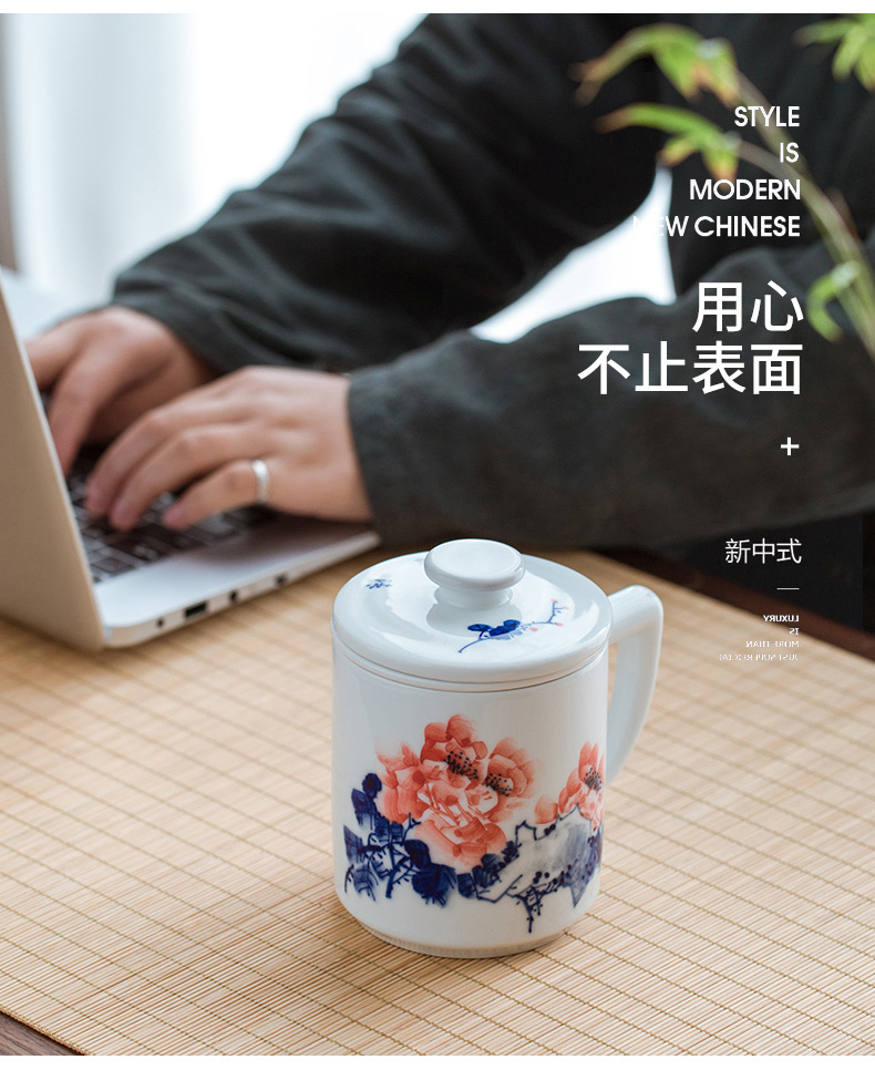 Jingdezhen porcelain teacup hand - made porcelain ceramic filter tea tea cup separate office cup with cover