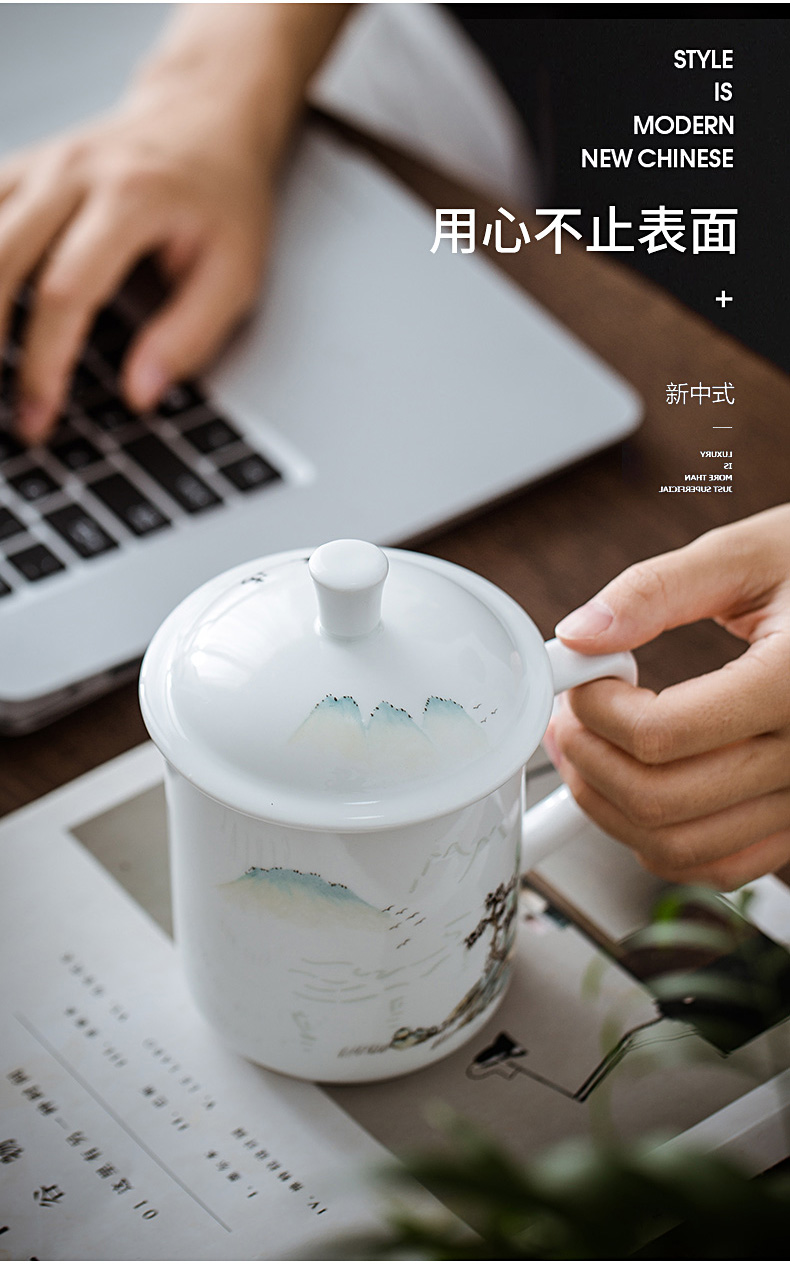 Hand made exquisite office cup of jingdezhen porcelain enamel household with cover glass ceramic cups large tea cups