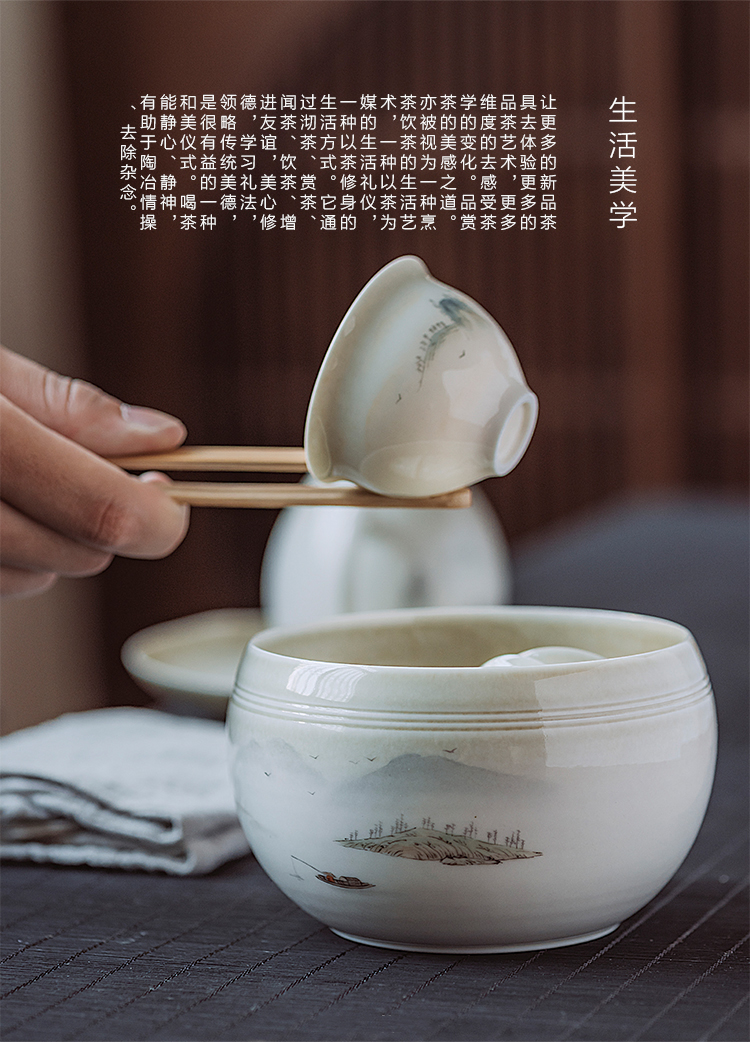 Jingdezhen hand - made scenery figure set of plant ash tea tureen manual set of kung fu tea tea