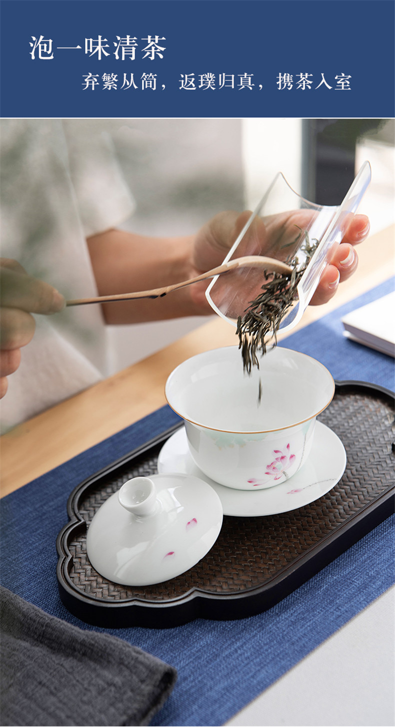 Jingdezhen ceramic sweet white tea set hand - made only three tureen tea cup single them thin body large bowl