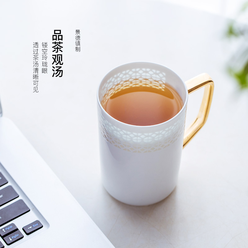 Jingdezhen hollow out the see colour ceramic cups and exquisite manual office cup household drinking water cups white porcelain mugs