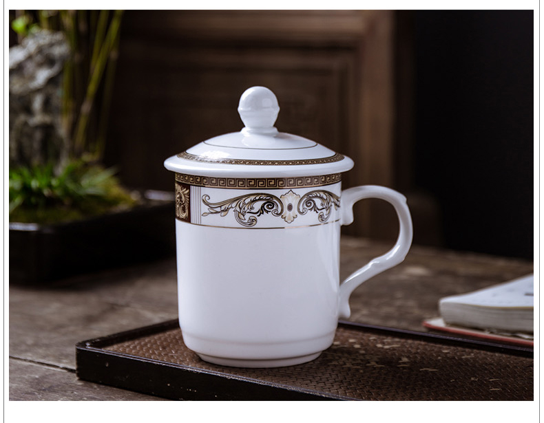 Jingdezhen ceramic cups with cover household water cup tea office cup hotel LOGO custom suits for the meeting room