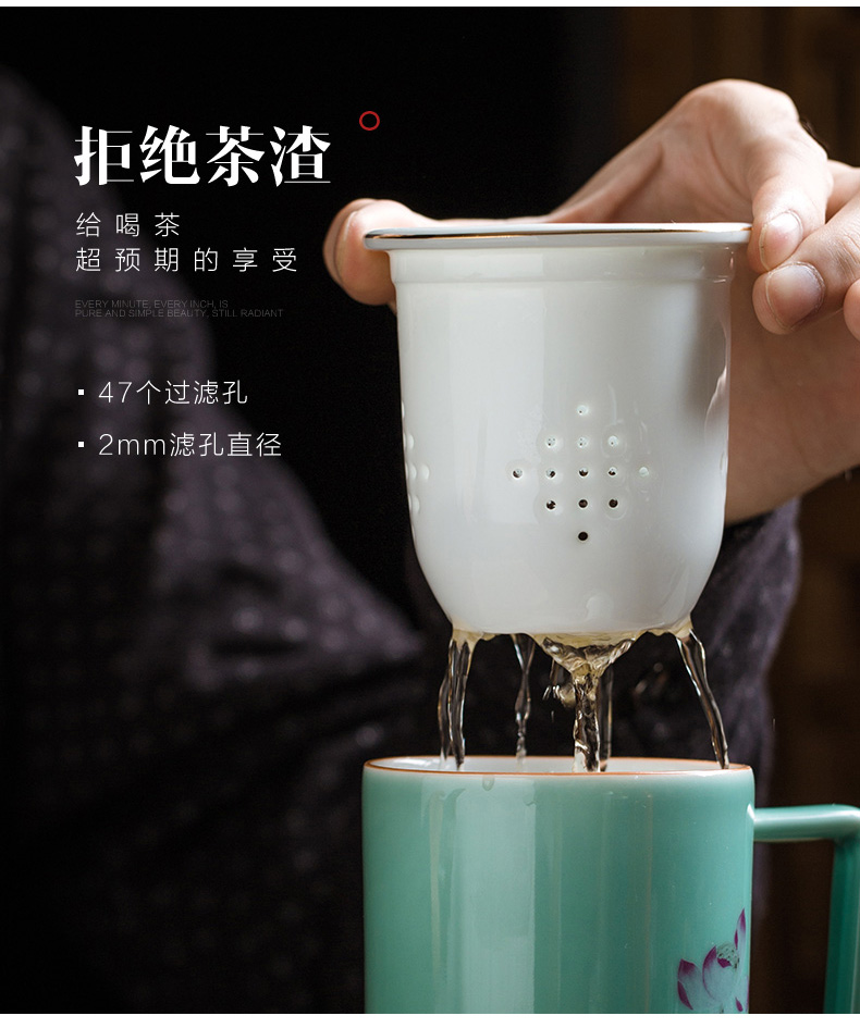 Jingdezhen hand - made tea cups with cover household ceramics filter cup tea separate office cup of cup tea cups