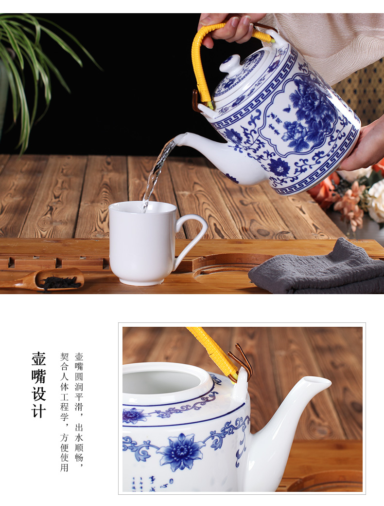 Jingdezhen ceramic teapot high - capacity cool large blue and white porcelain kettle cold old girder kettle pot of tea