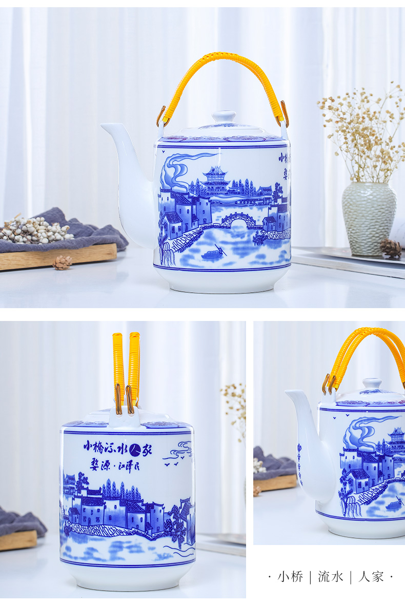 Jingdezhen ceramic teapot high - capacity cool large blue and white porcelain kettle cold old girder kettle pot of tea