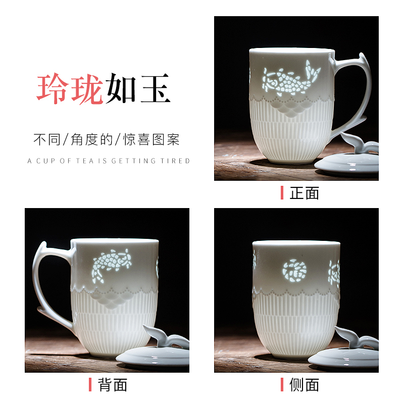 Jingdezhen ceramic cups lid mark a glass office make tea cup home child hollow out and exquisite porcelain cups