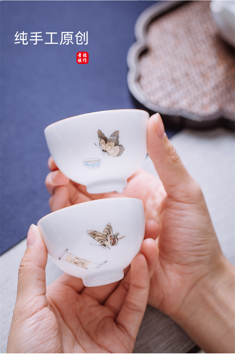 Jingdezhen master cup of pure hand - made single CPU checking sample tea cup white porcelain tea cups a single large household