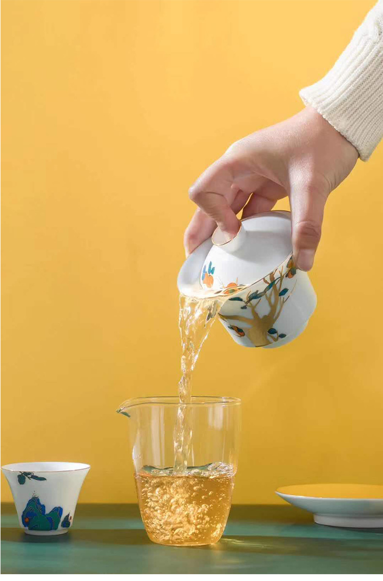 Jingdezhen ceramic tea set home three just kunfu tea tureen tea white porcelain teacup office receive a visitor the ritual