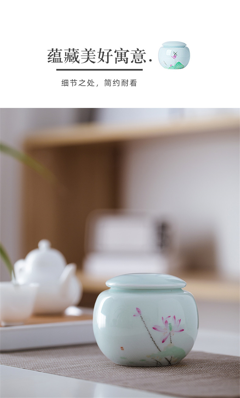 Jingdezhen pure hand - made ceramic seal pot lotus tea pot storage tanks moistureproof pure manual large tea accessories