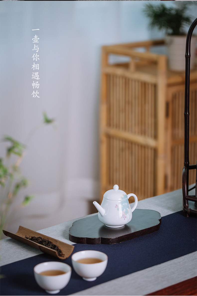 Pure hand draw lotus tea one single mini teapot for a single small white porcelain handle hand grasp pot of jingdezhen