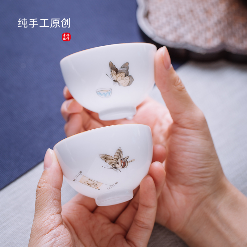 Jingdezhen master cup of pure hand - made single CPU checking sample tea cup white porcelain tea cups a single large household