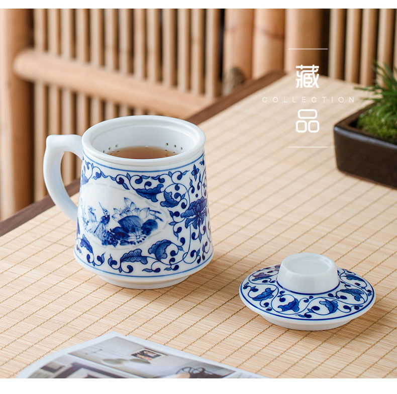 Jingdezhen and exquisite porcelain office blue and white powder enamel tea cup hand - made separation filter cup tea cups