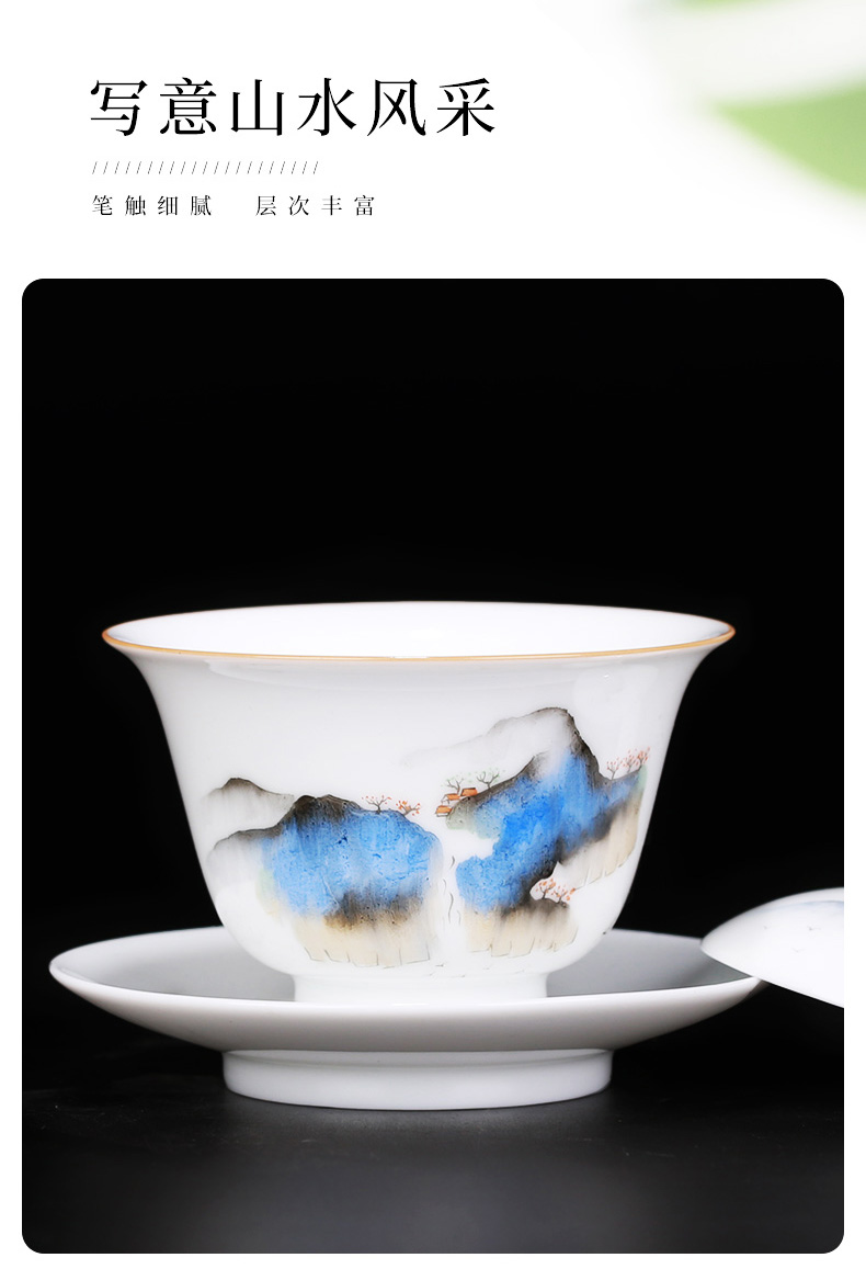 Jingdezhen hand - made ceramic kung fu tea set suit household tureen master cup sample tea cup tea set a complete set of gift boxes