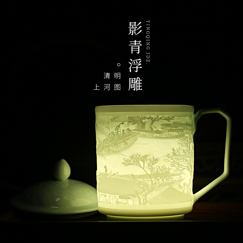 Jingdezhen ceramic cups shadow blue its painting large capacity make tea cup on qingming festival checking porcelain tea cups