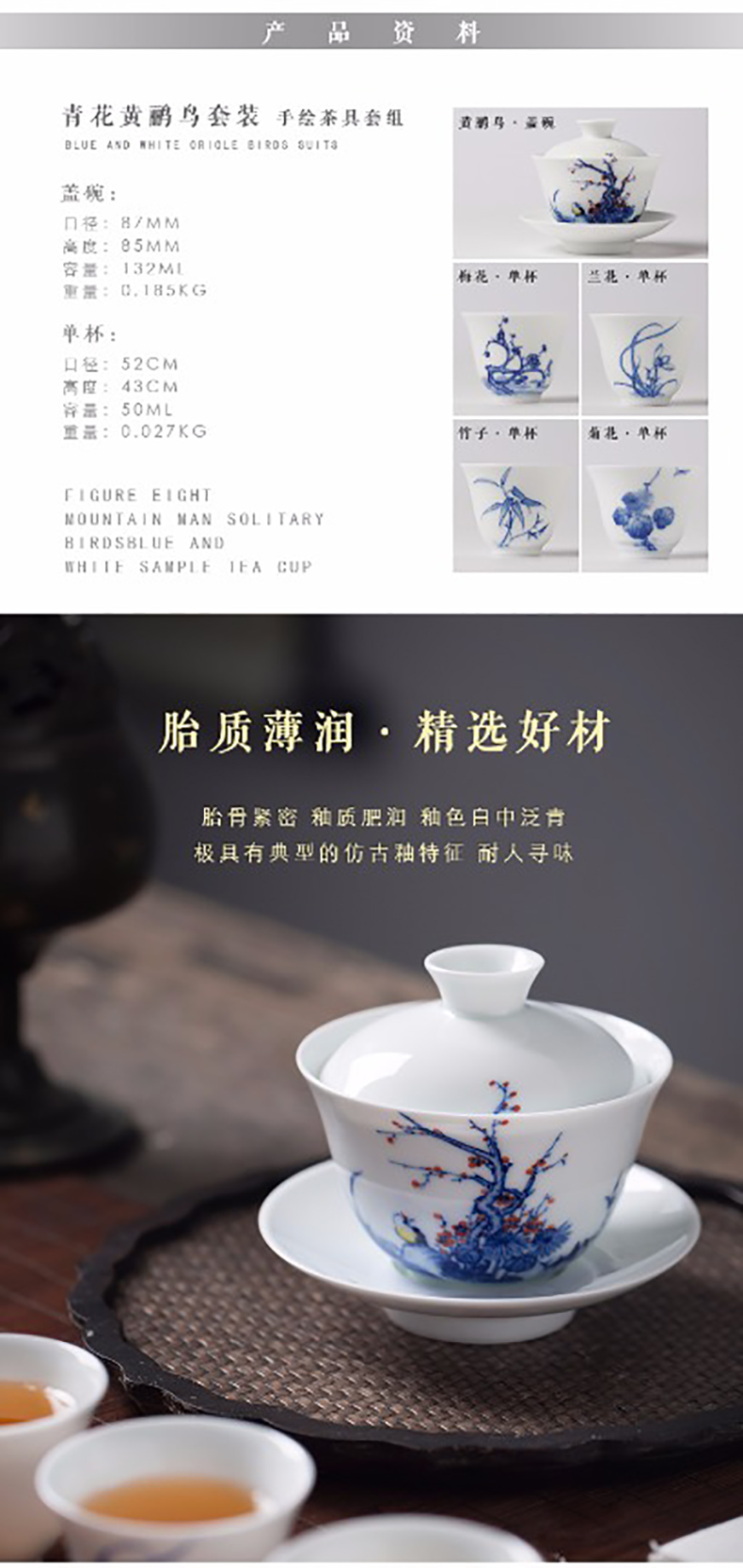 Blue and white sample tea cup white porcelain hand - made ceramic cups masters cup kung fu tea set by patterns single cup by hand