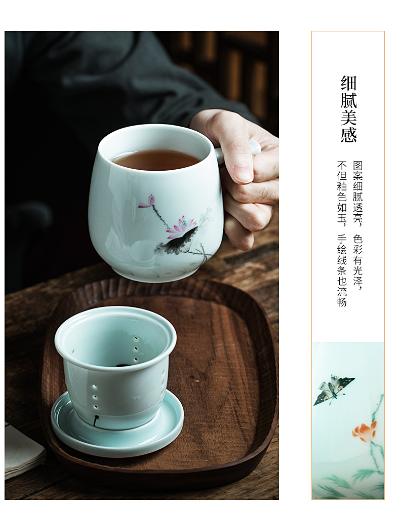 Jingdezhen ceramic filter cups with cover tea cup hand - made office cup tea separation with personal cup