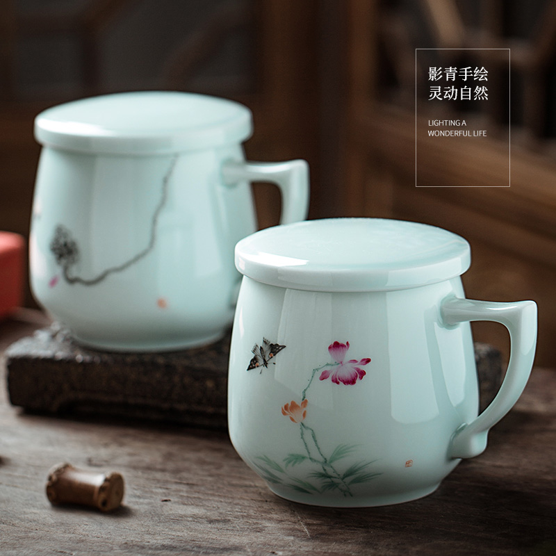 Jingdezhen ceramic filter cups with cover tea cup hand - made office cup tea separation with personal cup